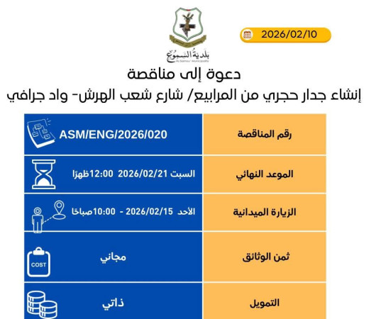 إنشاء جدار حجري من المرابيع/ شارع شعب الهرش- واد جرافي